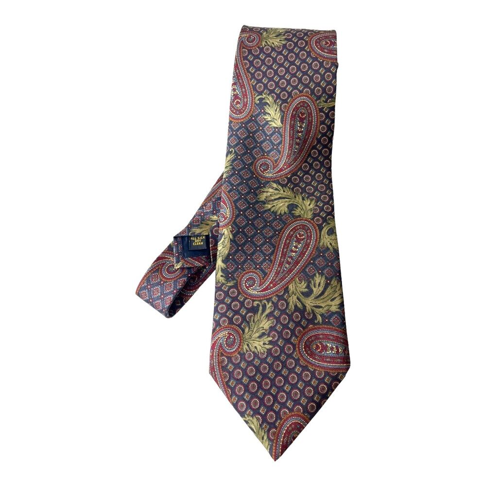 Bill Blass Mens Silk Necktie Paisley Tie Blue Burgundy Gold Neckwear Vintage